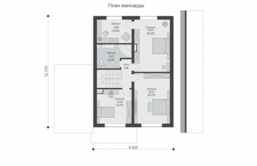 Одноэтажный дом с мансардой, кухней-гостиной, кабинетом и террасой