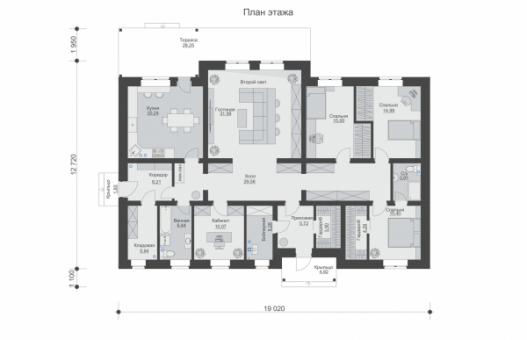 Одноэтажный с террасой, тремя спальнями и вторым светом в гостиной